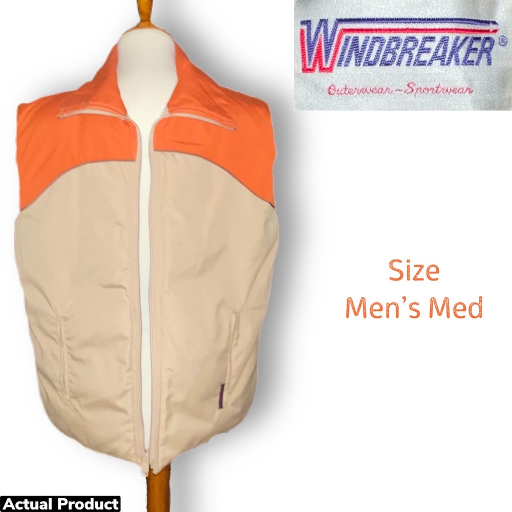 Vintage Windbreaker Outerwear Sportswear Mens Vest Size Med Orange Tan Retro